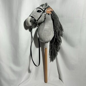 WALIKI Deluxe Plush Hobby Horse Toy w/ Wooden Stick Handle & Bridle, Gray, 30"
